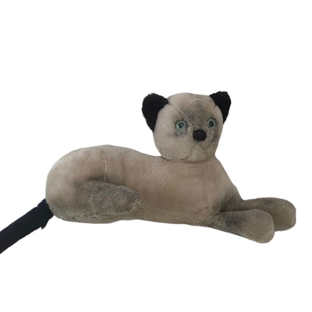 DAKIN Vintage Siamese Cat Stuffed Plush Laying Down Blue Eyes 1970s